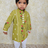 Green chanderi boys kurta set