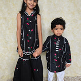 Black chanderi boys kurta set