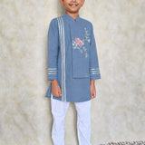 Blue chanderi boys kurta set