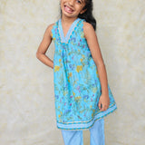 Blue Floral girls kurta set