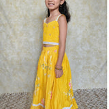 Yellow chanderi butterfly lehenga set