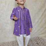 Purple tissue mirror boys kurta set