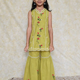 Green chanderi girls sharara set