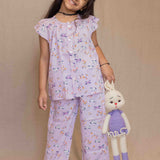 Lilac Horses Printed Night Suit for Girls