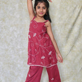 Maroon pearl work girls kurta set