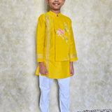 Yellow chanderi boys kurta set