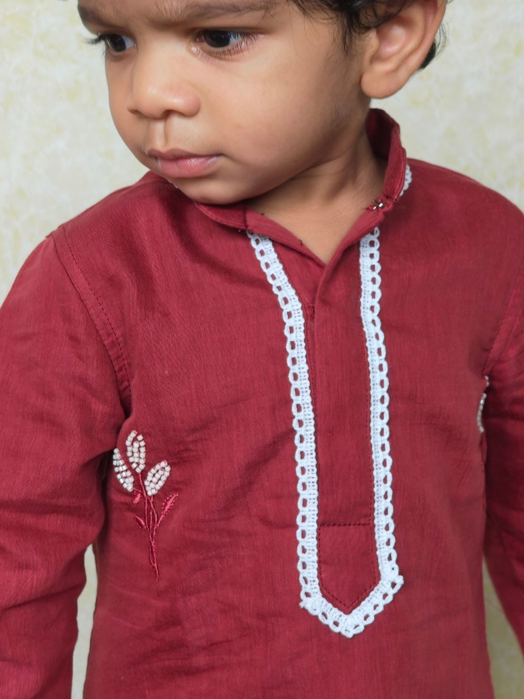 Maroon pearl work boys kurta set