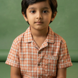 Orange Checks Boys Cotton Pajamas