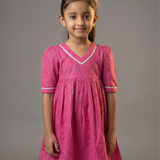 Pink cotton lurex kurta set