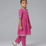 Pink cotton lurex kurta set