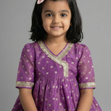 Purple silk tissue kurta set