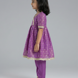 Purple silk tissue kurta set