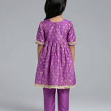 Purple silk tissue kurta set