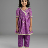 Purple silk tissue kurta set