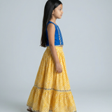 Yellow and blue cotton lehenga set