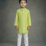 Lime green boys lurex kurta set