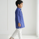 Royal blue boys lurex kurta set