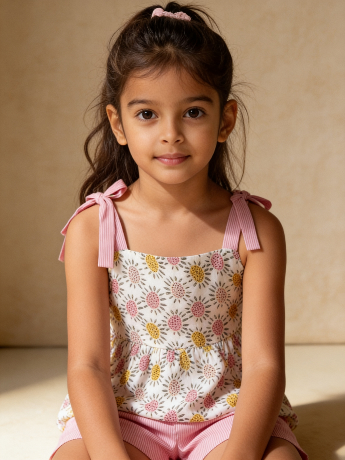 Rayon sun top with pink shorts