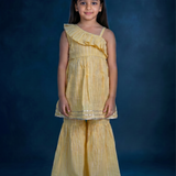 Yellow one shoulder sharara set