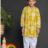 Mustard Pineapple Printed Boys Kurta with Pant