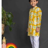 Mustard Pineapple Printed Boys Kurta with Pant