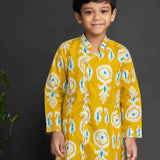 Mustard Pineapple Printed Boys Kurta with Pant