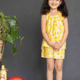Yellow Floral Print Cotton Coord Set Girls