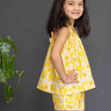 Yellow Floral Print Cotton Coord Set Girls