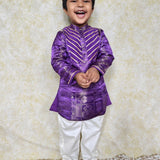 Purple silk boys kurta set