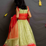 Green shimmer net lehenga set
