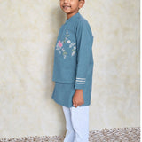 Blue chanderi boys kurta set