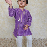 Purple tissue mirror boys kurta set