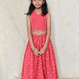 Pinkish red girls tissue lehenga set
