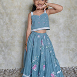 Blue chanderi butterfly lehenga set