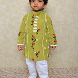 Green chanderi boys kurta set