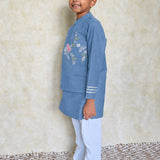 Blue chanderi boys kurta set