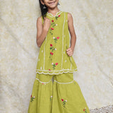 Green chanderi girls sharara set