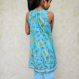 Blue Floral girls kurta set