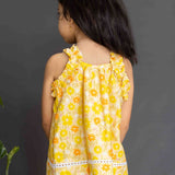 Yellow Floral Print Cotton Coord Set Girls