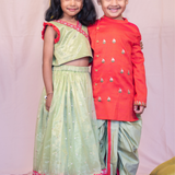 Red and green boys boat dhoti set