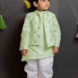Green mirror bandhgala set for boys