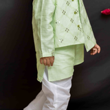 Green mirror bandhgala set for boys
