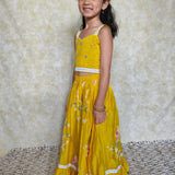 Yellow chanderi butterfly lehenga set