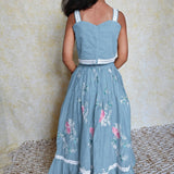Blue chanderi butterfly lehenga set