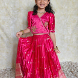 Pink silk lotus lehenga set