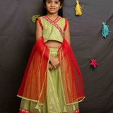 Green shimmer net lehenga set