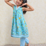 Blue Floral girls kurta set