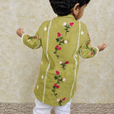 Green chanderi boys kurta set