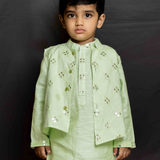 Green mirror bandhgala set for boys