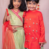 Red and green boys boat dhoti set